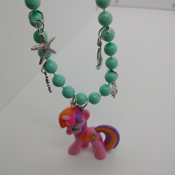 Necklace Beachberry My Little Pony OOAK Handmade Beaded Sea Blue Silver Charms - Picture 7 of 8